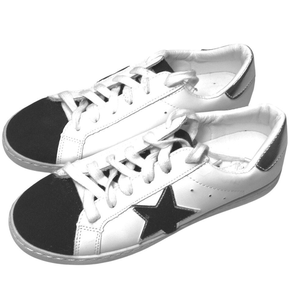 Vintage Havana Bianca Sneakers Women Size 8 White Black Gold Star Patch Low Top